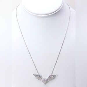 Sterling Silver Ladies Cubic Zirconia Heart & Angel Wing Pendant Necklace